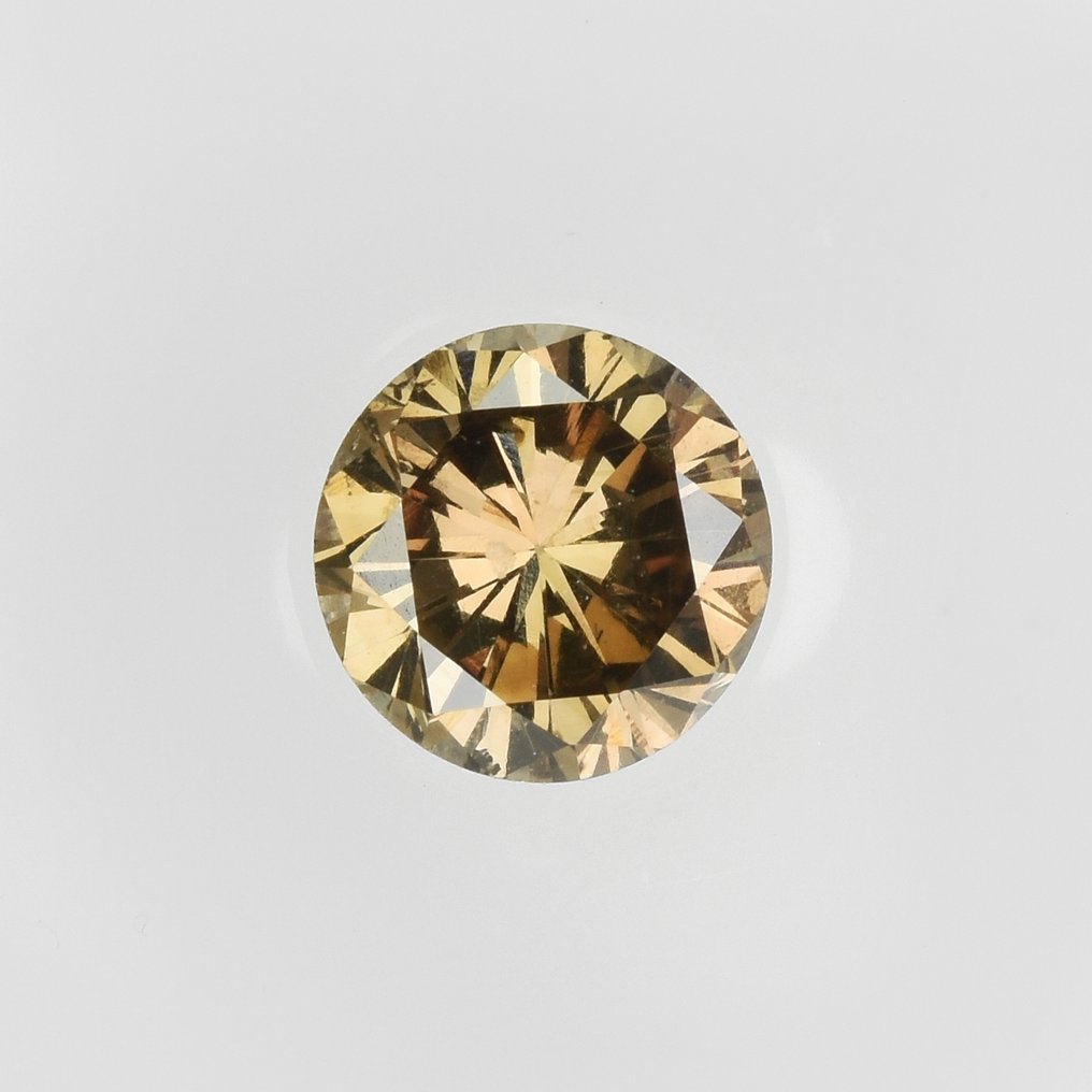 1 pcs 鑽石 (天然彩色) - 0.66 ct - 圓形 - Fancy intense 淡黃色 褐色 - SI1 - Antwerp Laboratory for Gemstone Testing (ALGT) #1.0