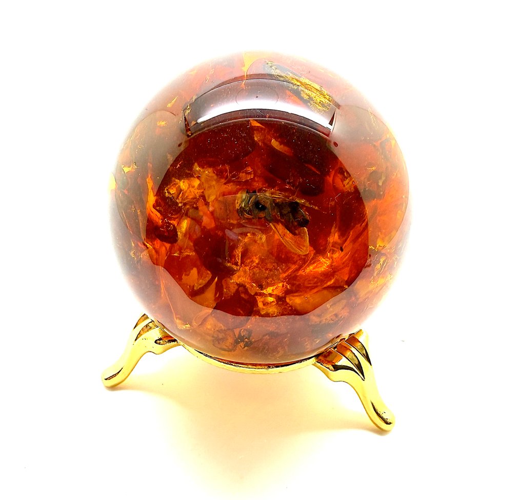 Μπάλα με μέλισσα και πετρώματα από βαλτική κεχριμπάρι. - Κεχριμπάρι - Succinite - 56 mm - 56 mm (χωρίς τιμή ασφαλείας) #1.0