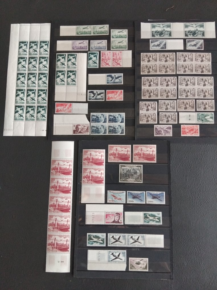 Frankrike 1936/1957 - Lot Poste Aérienne som Union Postale, Utsikt over store byer og Paris fra 1949-50, prototyper - Yvert entre n°8 et le n°37 (dont n°29) Luxe MNH** + Bandes, blocs de 4 // Forte Cote #1.0