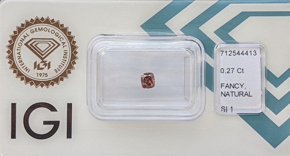 1 pcs 钻石  (天然色彩的)  - 0.27 ct - 枕形 - Fancy 稍帶棕色的, 稍带桃红色的 紫色 - SI1 微内含一级 - 国际宝石研究院（IGI） #2.1