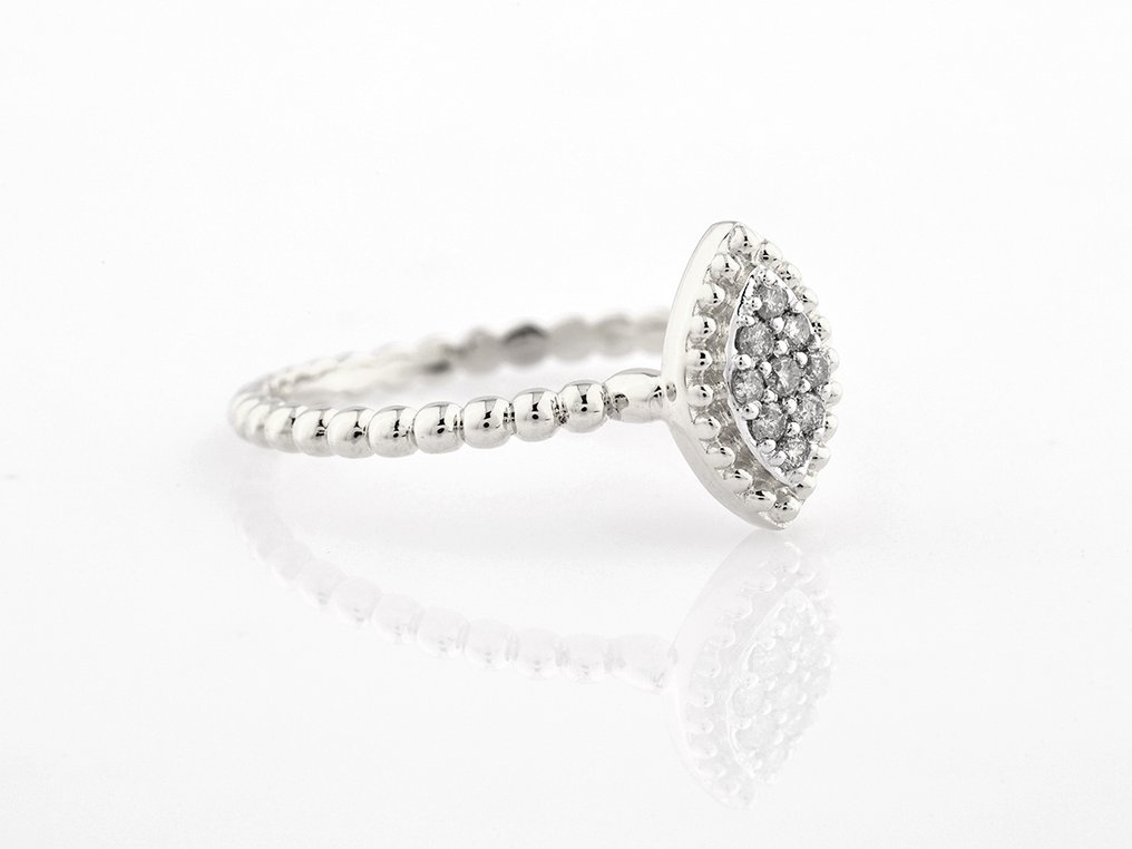 χωρίς τιμή ασφαλείας - Δαχτυλίδι - 14 καράτια Λευκός χρυσός -  0.10ct. tw. Διαμάντι (Φυσικό)  #3.2