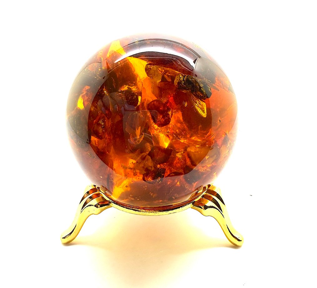 Μπάλα με μέλισσα και πετρώματα από βαλτική κεχριμπάρι. - Κεχριμπάρι - Succinite - 56 mm - 56 mm (χωρίς τιμή ασφαλείας) #2.1