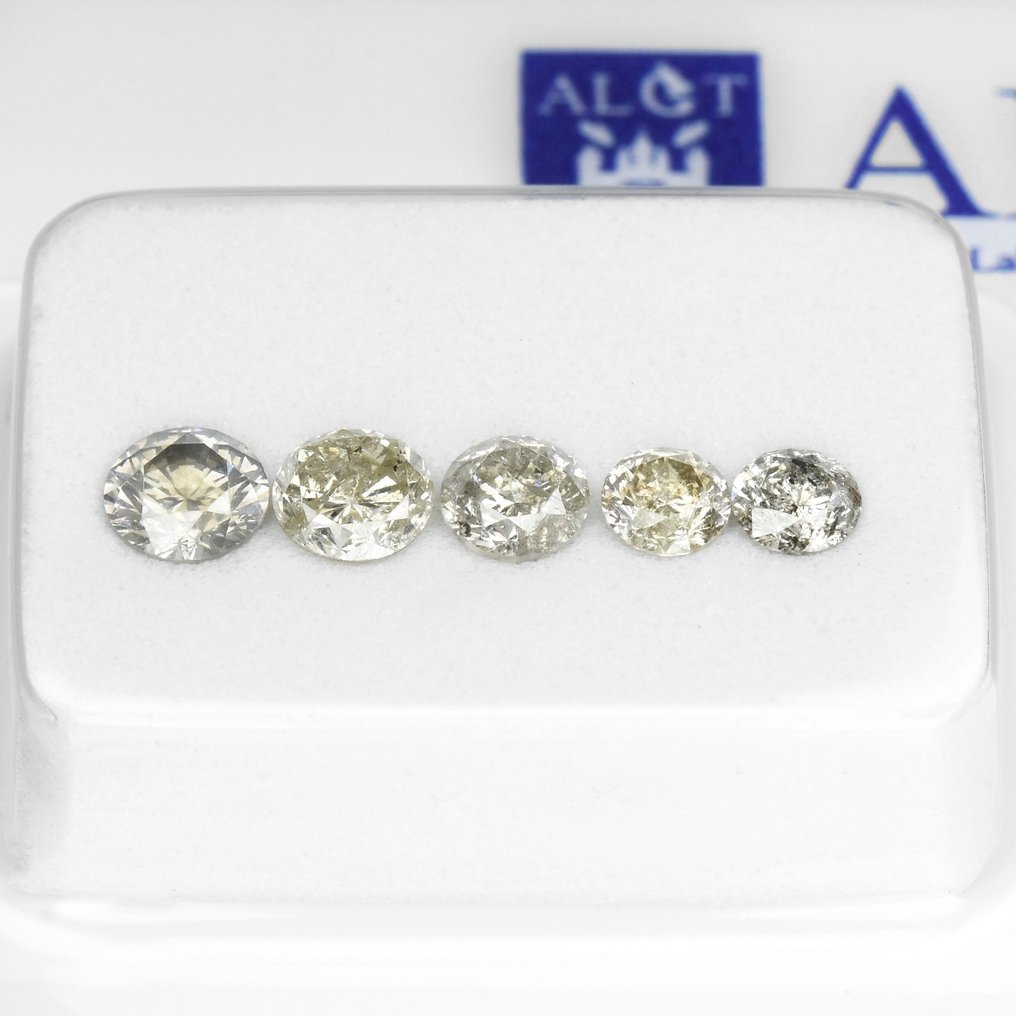 5 pcs 钻石  (天然色彩的)  - 0.90 ct - 圆形 - Light, Fancy light 稍帶棕色的, 稍帶黄色的, 稍帶灰色的 灰色, 棕色, 黄色 - SI2 微内含二级, I2 内含二级 - 安特卫普宝石检测实验室（ALGT） #1.0