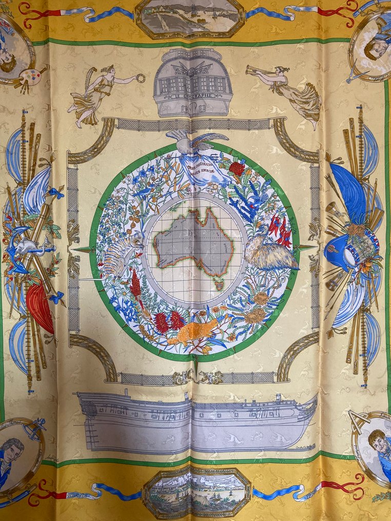 Hermès - " Le Géographe" Par Sandra Laroche 1992 soie brochée - Eșarfă #1.0