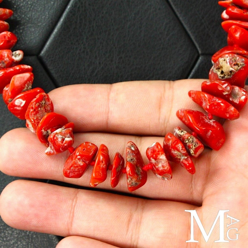 Μεσογειακό Κόκκινο Κοράλλι Νεστός - Κόκκινο Κοράλλι της Σαρδηνίας - Κόμπος από Ποιοτικό Κόραλλι - Ύψος: 740 mm - Πλάτος: 23 mm- 116 g #2.1