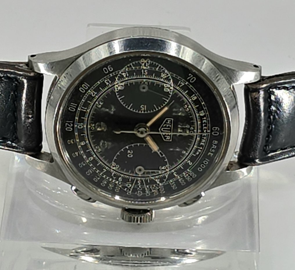 ED. Heuer & Co. - Stahl Chronograph - schwarzes Gilt Ziffernblatt (Radium) - Kaliber Valjoux 22 - Originalzustand - 男士 - 1940 #4.3