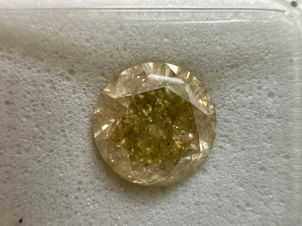 1 pcs 鑽石  (天然彩色)  - 2.03 ct - 圓形 - Light 灰色 黃色 - I1 - Gemewizard Gemological Laboratory (GWLab) #1.0