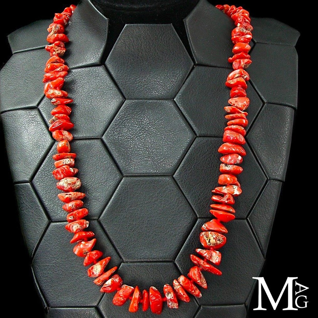 Μεσογειακό Κόκκινο Κοράλλι Νεστός - Κόκκινο Κοράλλι της Σαρδηνίας - Κόμπος από Ποιοτικό Κόραλλι - Ύψος: 740 mm - Πλάτος: 23 mm- 116 g #1.0