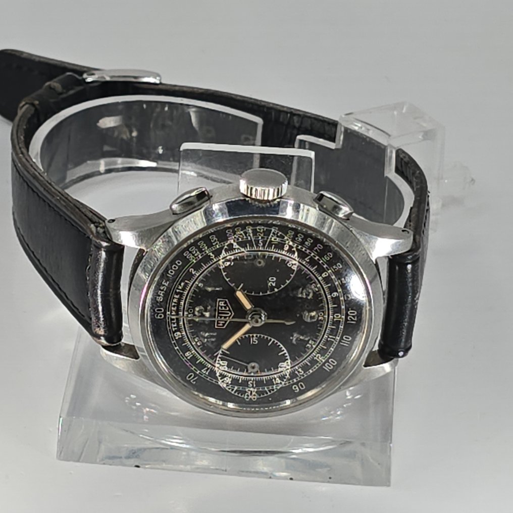 ED. Heuer & Co. - Stahl Chronograph - schwarzes Gilt Ziffernblatt (Radium) - Kaliber Valjoux 22 - Originalzustand - 男士 - 1940 #1.0