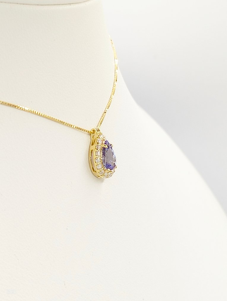 Zonder Minimumprijs - Halsketting - 14 karaat Geel goud Tanzaniet - Diamant #2.1