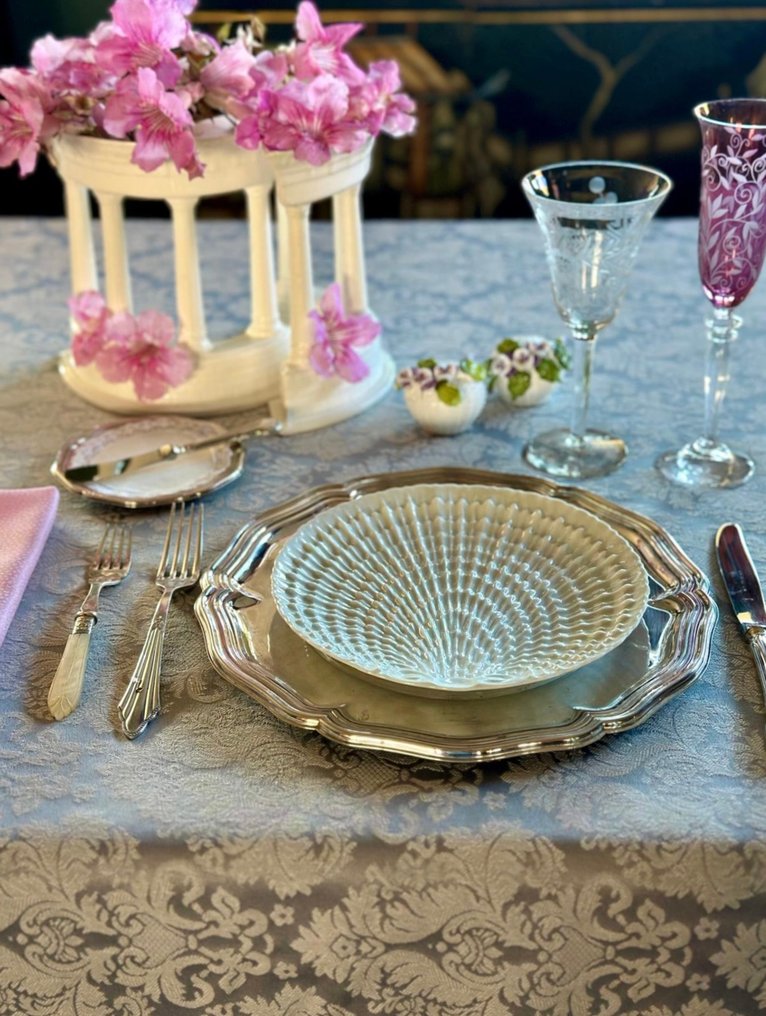 Gray mother-of-pearl damask tablecloth for large tables, damask with floral patterns. - Tablecloth  - 270 cm - 180 cm #1.0