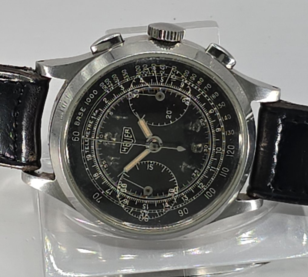 ED. Heuer & Co. - Stahl Chronograph - schwarzes Gilt Ziffernblatt (Radium) - Kaliber Valjoux 22 - Originalzustand - 男士 - 1940 #3.2