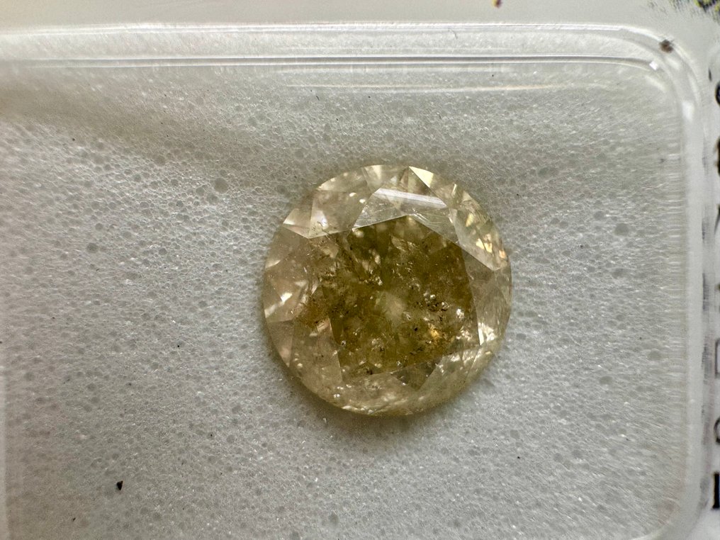 1 pcs 鑽石  (天然彩色)  - 2.03 ct - 圓形 - Light 灰色 黃色 - I1 - Gemewizard Gemological Laboratory (GWLab) #2.1