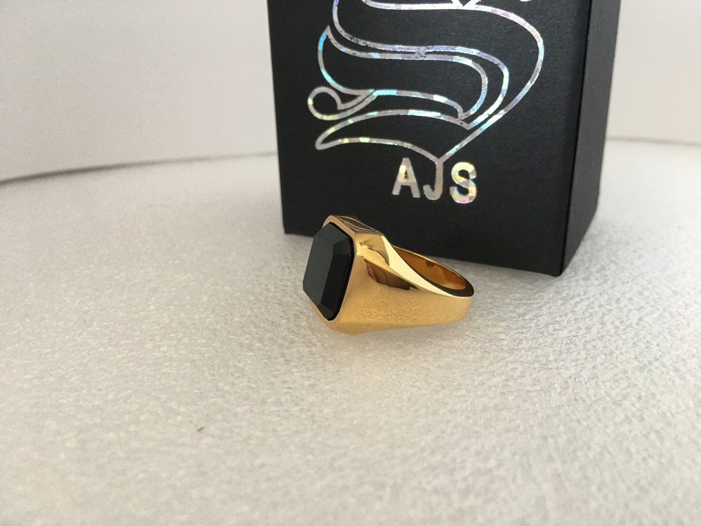 AJS - Ανδρικό μαύρο επίπεδο κρύσταλλο μοντέρνα συλλογή σήμαντρο δαχτυλίδι - επιχρυσωμένο με 24 - Δαχτυλίδι #4.3