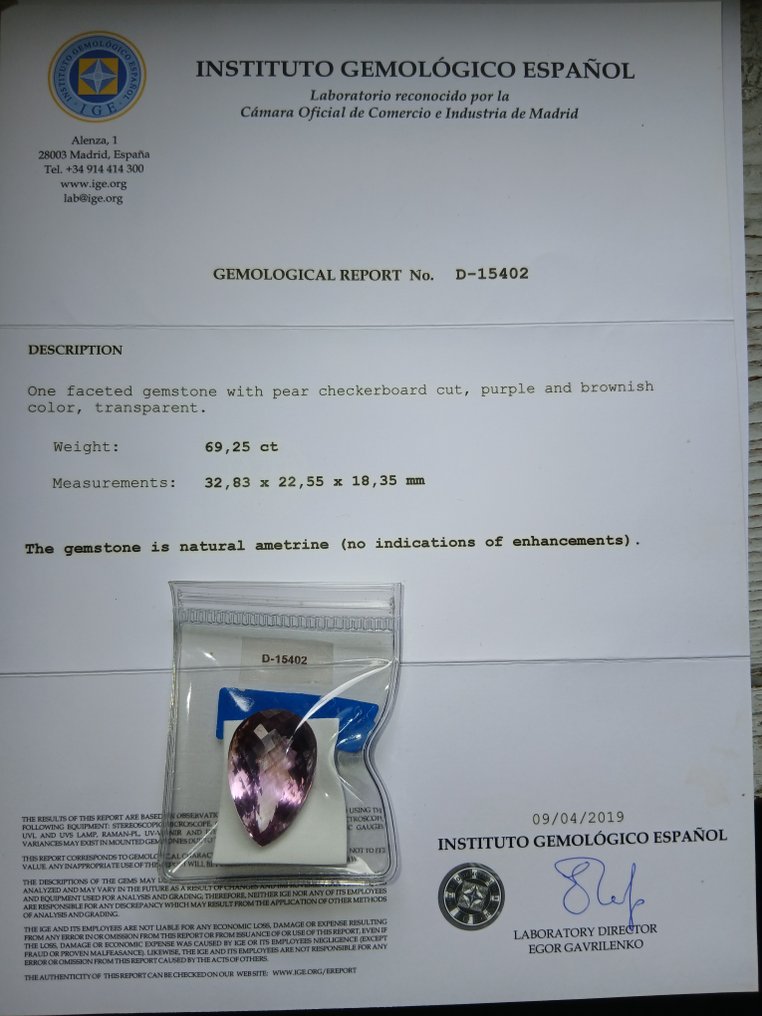 1 pcs  多色 紫黄晶  - 69.25 ct - 西班牙宝石学院（IGE） #4.3
