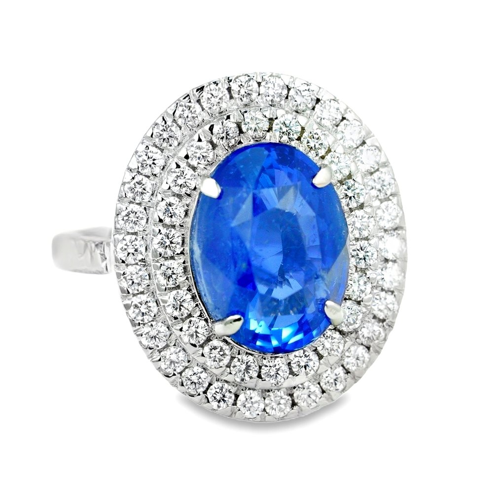Ring Platina -  6.13ct. tw. Saffier - Diamant - IGI - Exclusieve Saffier #2.1