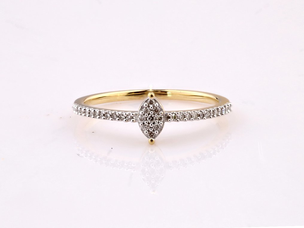 沒有保留價 - 戒指 - 14 克拉 黃金 -  0.11ct. tw. 鉆石 (天然)  #1.0
