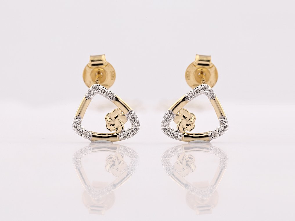 χωρίς τιμή ασφαλείας - Σκουλαρίκια - 14 καράτια Κίτρινο χρυσό -  0.06ct. tw. Διαμάντι (Φυσικό)  #3.2