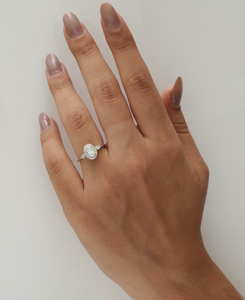 訂婚戒指 - 14 克拉 白金 - 0.92ct. tw. 鉆石 (天然) - 鉆石 - 椭圆形单钻戒指 #4.3