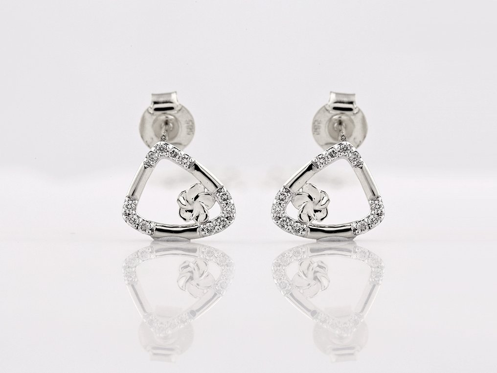 χωρίς τιμή ασφαλείας - Σκουλαρίκια - 14 καράτια Λευκός χρυσός -  0.06ct. tw. Διαμάντι (Φυσικό)  #1.0