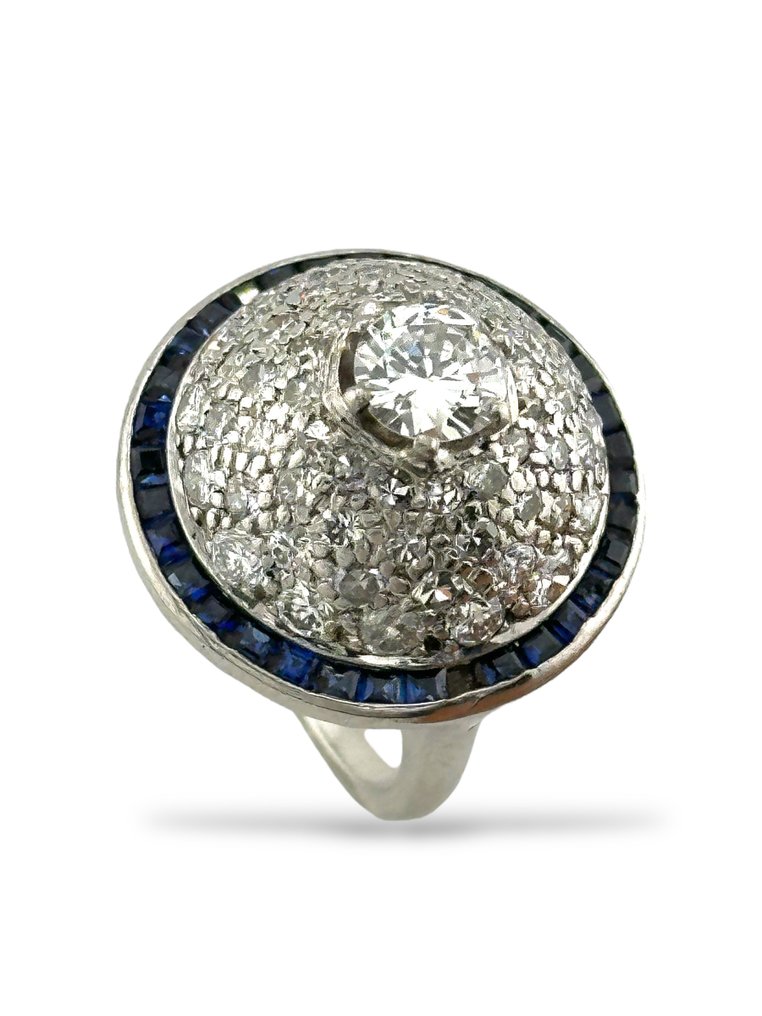 戒指 - 铂金与钻石法国艺术装饰风格戒指 #2.1