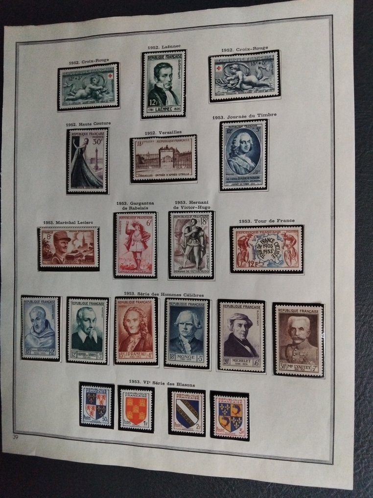 France 1952/1955 - Well-maintained set of semi-modern items from 1952 to 1955. Mint** without hinges on Yvert pages. - Complet avec les bonnes valeurs (Célébrités ,JO Helsinki, Préo,Croix Rouge ..) VOIR PHOTOS #3.2