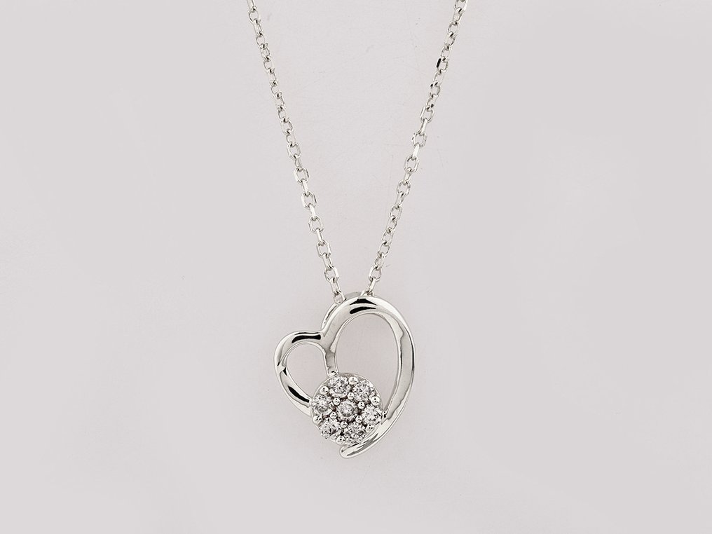 Κολιέ με μενταγιόν - 14 καράτια Λευκός χρυσός -  0.11ct. tw. Διαμάντι (Φυσικό)  #1.0