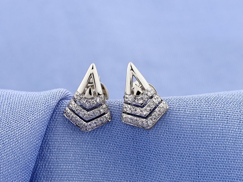 χωρίς τιμή ασφαλείας - Σκουλαρίκια - 14 καράτια Λευκός χρυσός -  0.10ct. tw. Διαμάντι (Φυσικό)  #2.1