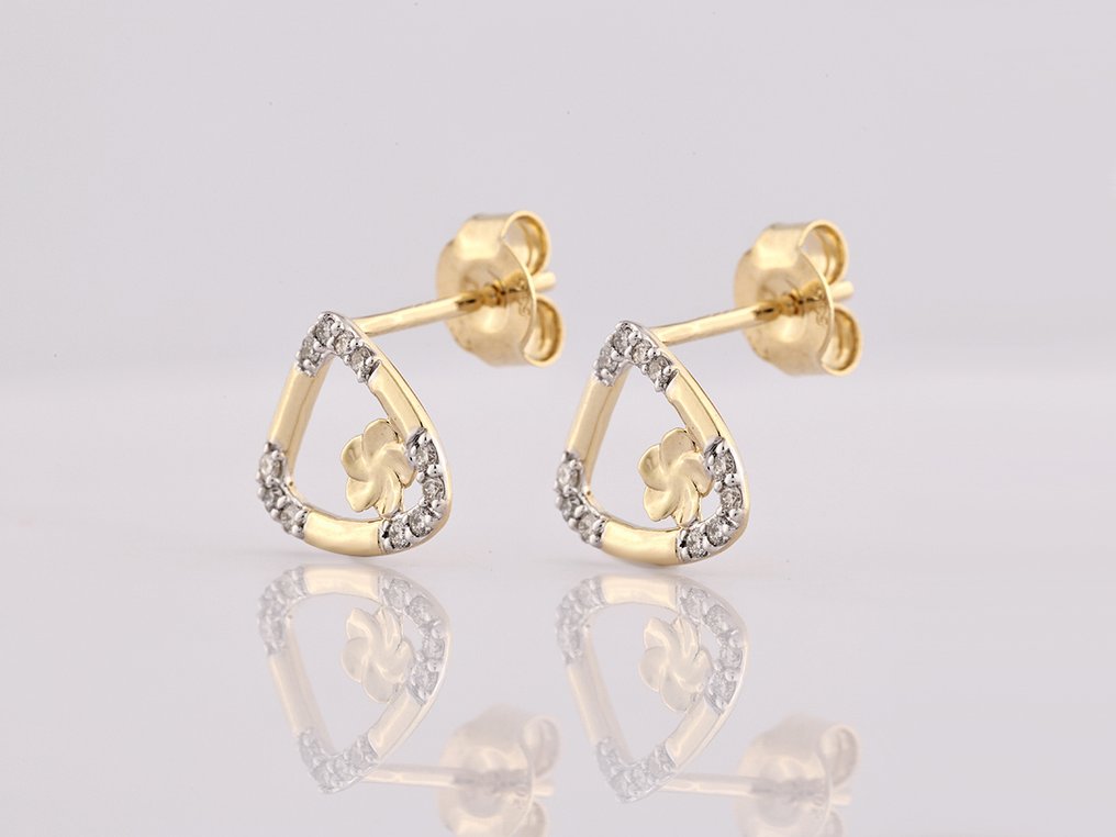 χωρίς τιμή ασφαλείας - Σκουλαρίκια - 14 καράτια Κίτρινο χρυσό -  0.06ct. tw. Διαμάντι (Φυσικό)  #1.0