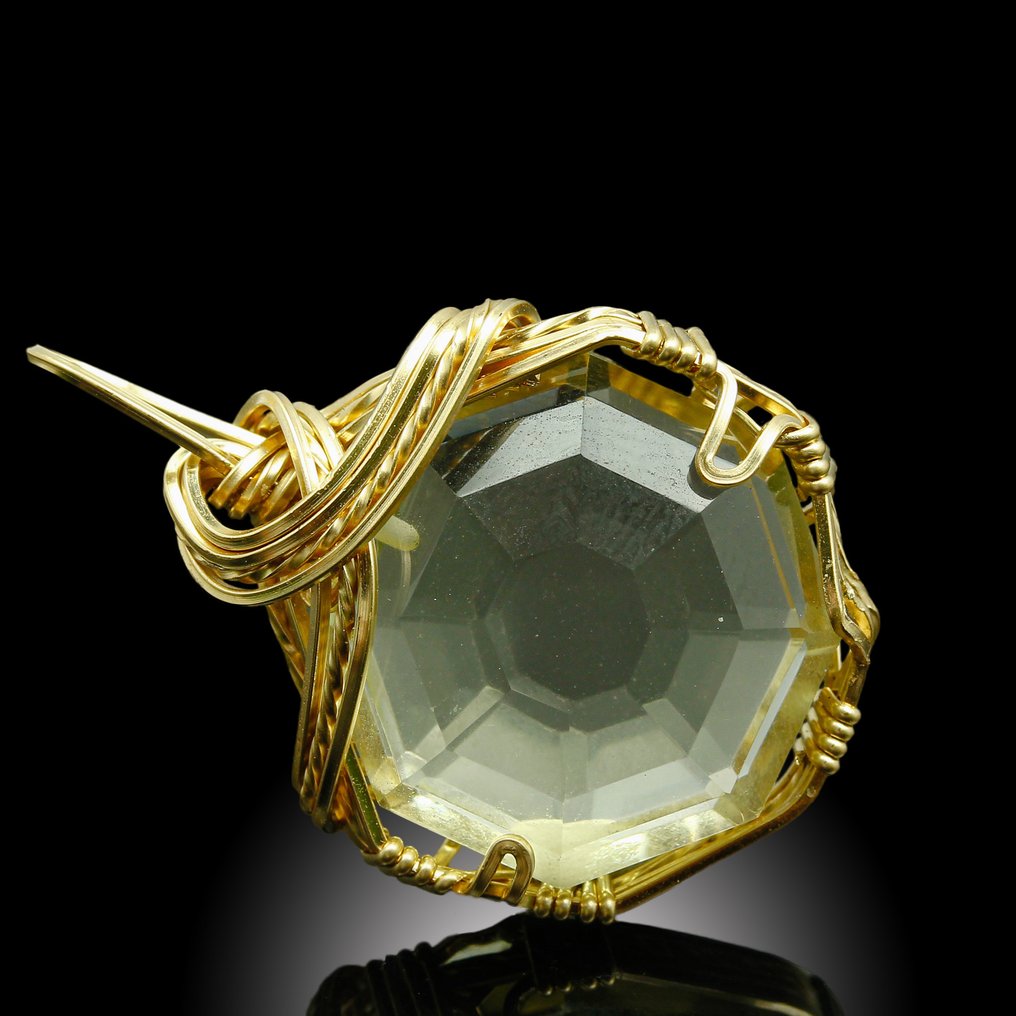 Limited Edition 2025 | Smoky Quartz Wrapped Pendant in Double Gold Jewellery - Height: 3.6 cm - Width: 2.5 cm- 8 g - (1) #2.1