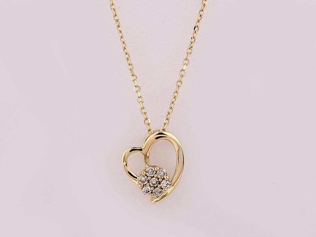 Collier avec pendentif - 14 carats Or jaune -  0.11ct. tw. Diamant (Naturelle)  #1.0