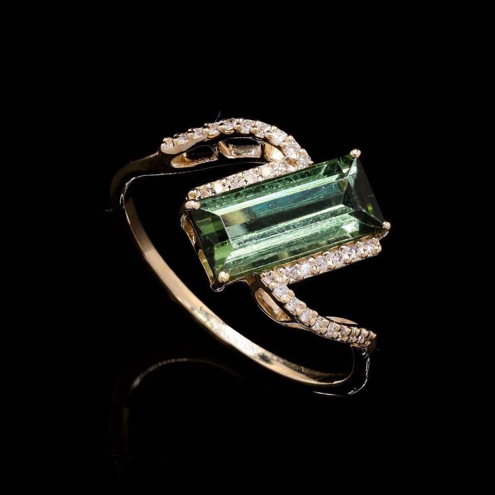 Bague - 14 carats Or jaune - 1.63ct. tw. Tourmaline - Diamant #3.2