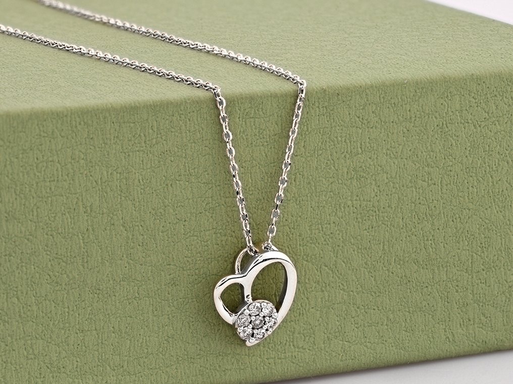 Κολιέ με μενταγιόν - 14 καράτια Λευκός χρυσός -  0.11ct. tw. Διαμάντι (Φυσικό)  #4.3