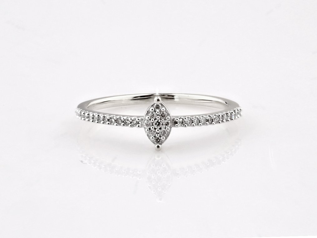 χωρίς τιμή ασφαλείας - Δαχτυλίδι - 14 καράτια Λευκός χρυσός -  0.11ct. tw. Διαμάντι (Φυσικό)  #1.0