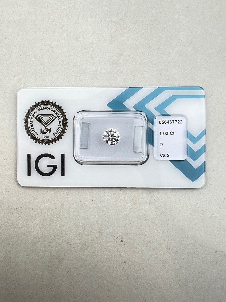 1 pcs 钻石  (天然)  - 1.03 ct - 圆形 - D (无色) - VS2 轻微内含二级 - 国际宝石研究院（IGI） #1.0