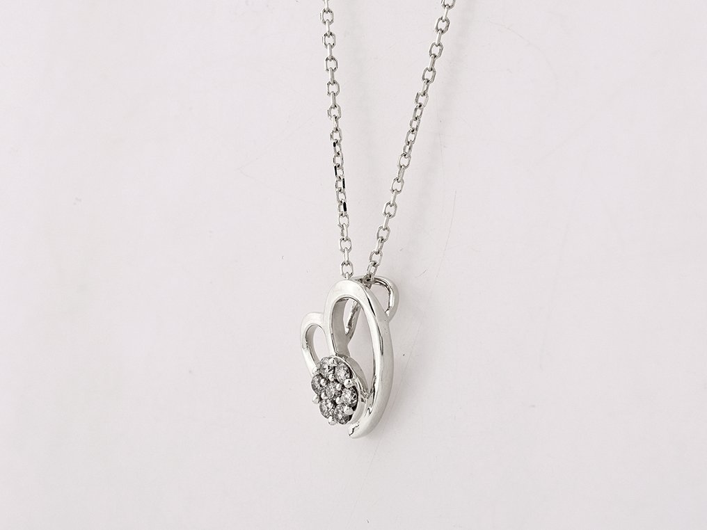 Κολιέ με μενταγιόν - 14 καράτια Λευκός χρυσός -  0.11ct. tw. Διαμάντι (Φυσικό)  #1.0