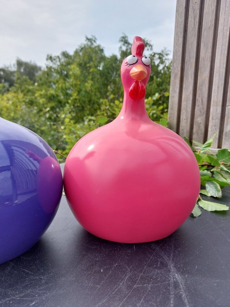 塑像, set of 2 balloon chickens - 23 cm - polyresin #4.3