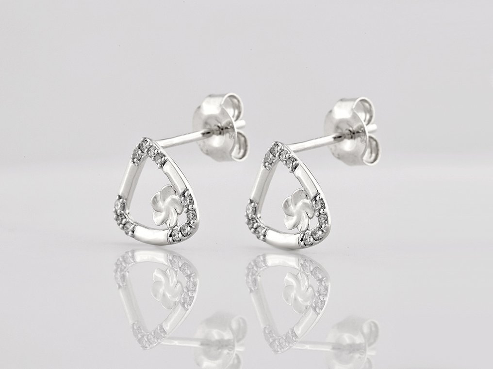 χωρίς τιμή ασφαλείας - Σκουλαρίκια - 14 καράτια Λευκός χρυσός -  0.06ct. tw. Διαμάντι (Φυσικό)  #1.0