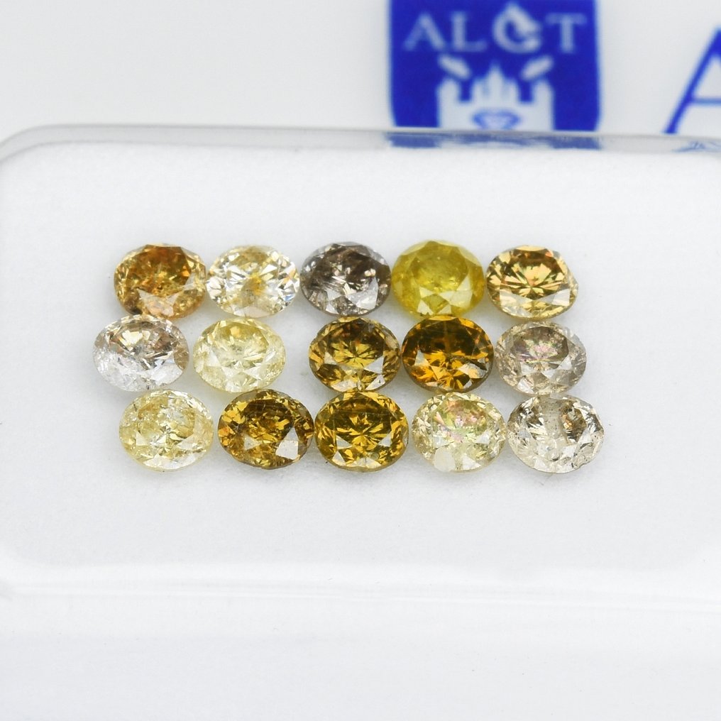 Sin precio de reserva - 15 pcs Diamante  (Color tratado)  - 1.08 ct - Redondo - Fancy deep, Very light Amarillento, Rosáceo, Grisáceo, Amarronado, Verdoso Marrón, Amarillo, Rosa, Naranja, Gris, Verde - I3, VS1 - Antwerp Laboratory for Gemstone Testing (ALGT) #2.1
