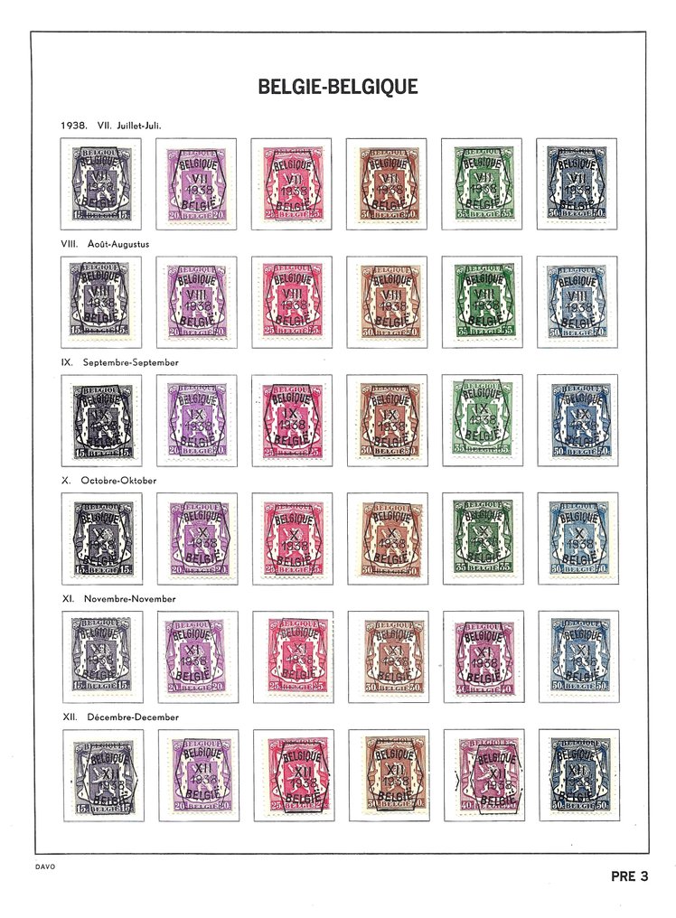 Belgique 1938/1939 - Période complète des séries de Preo 1/16 - OBP/COB PRE333/427 #4.3