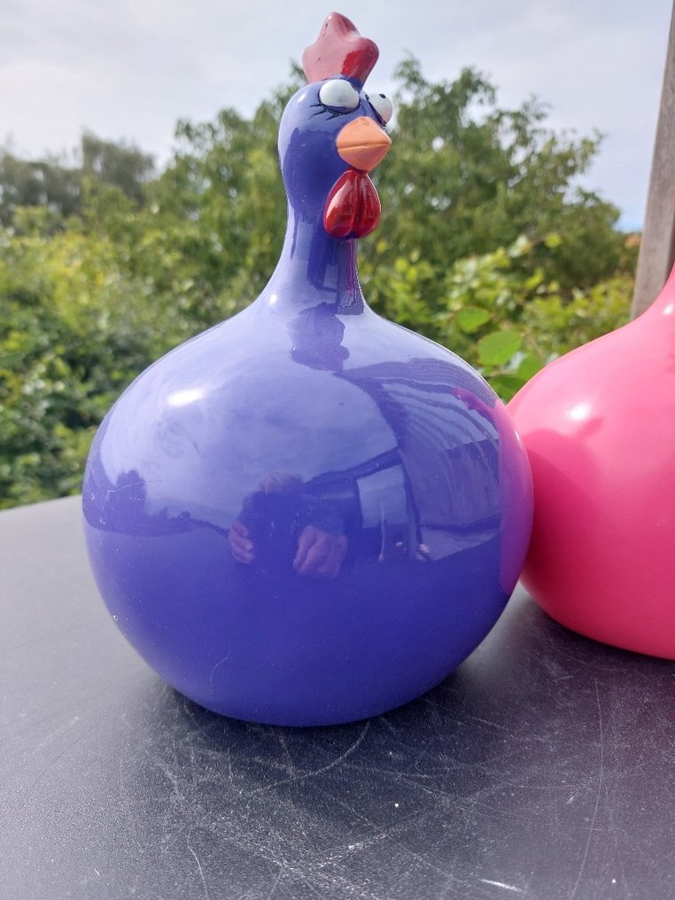 塑像, set of 2 balloon chickens - 23 cm - polyresin #3.2