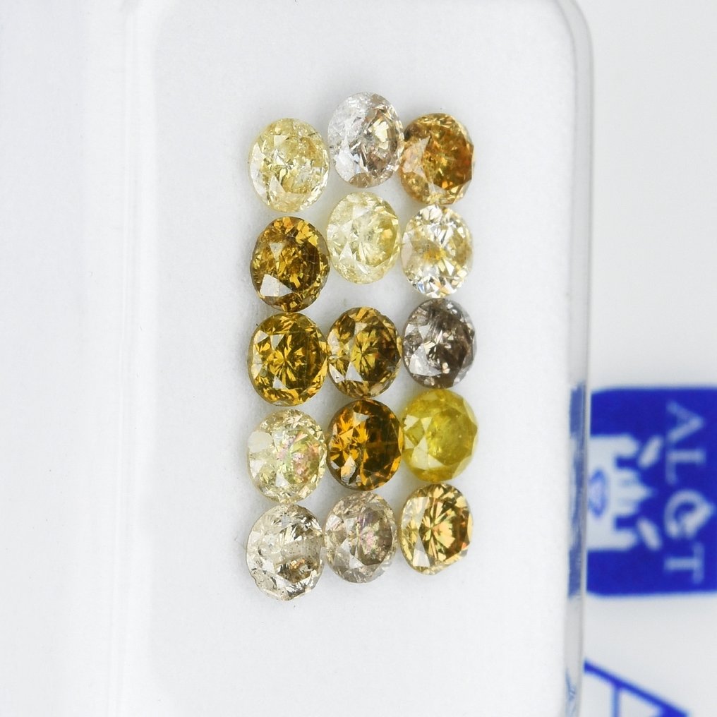 Sin precio de reserva - 15 pcs Diamante  (Color tratado)  - 1.08 ct - Redondo - Fancy deep, Very light Amarillento, Rosáceo, Grisáceo, Amarronado, Verdoso Marrón, Amarillo, Rosa, Naranja, Gris, Verde - I3, VS1 - Antwerp Laboratory for Gemstone Testing (ALGT) #4.3