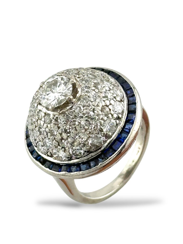 戒指 - 铂金与钻石法国艺术装饰风格戒指 #1.0