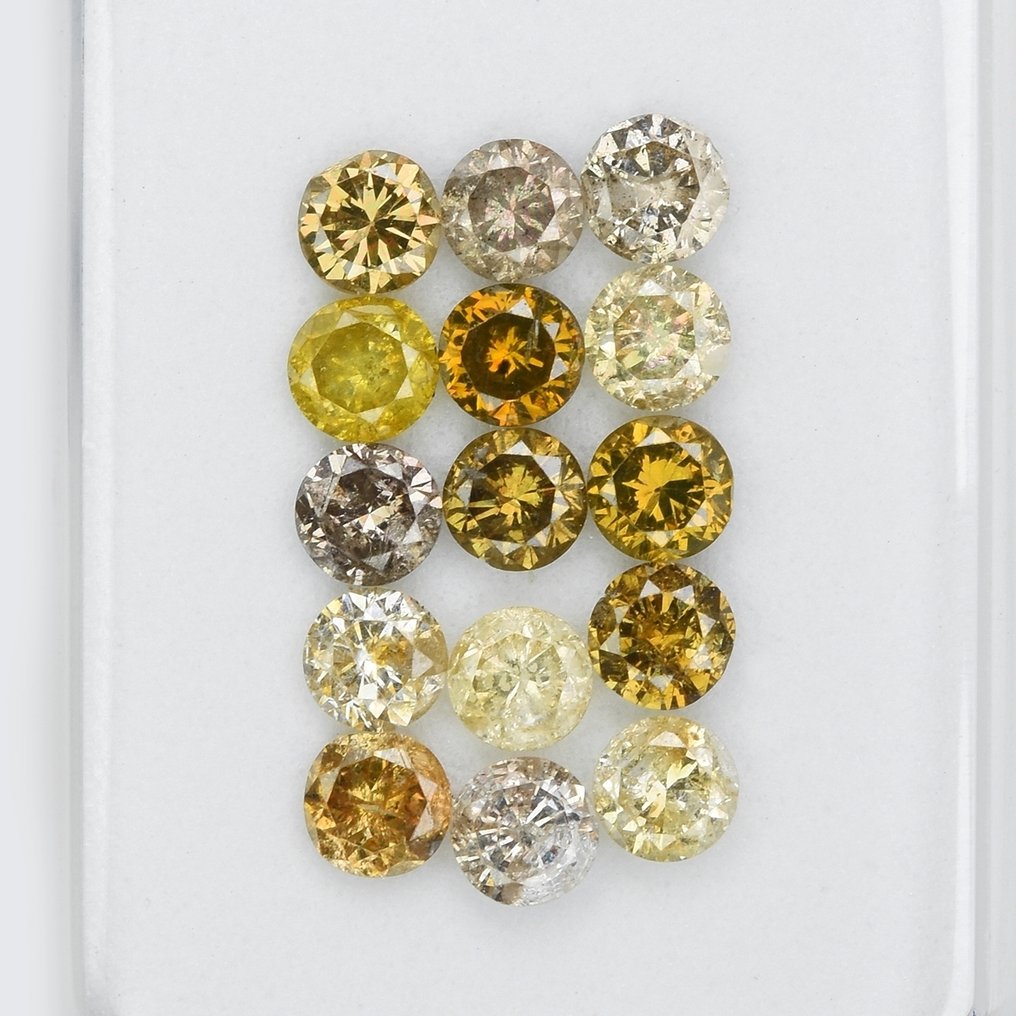 Sin precio de reserva - 15 pcs Diamante  (Color tratado)  - 1.08 ct - Redondo - Fancy deep, Very light Amarillento, Rosáceo, Grisáceo, Amarronado, Verdoso Marrón, Amarillo, Rosa, Naranja, Gris, Verde - I3, VS1 - Antwerp Laboratory for Gemstone Testing (ALGT) #1.0