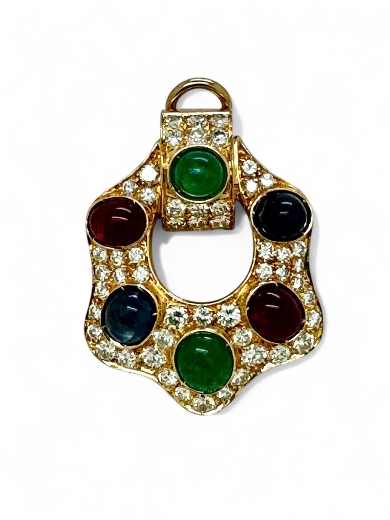 Σκουλαρίκια - 18 καράτια Κίτρινο χρυσό, Φίλιππος Μορώνι διαμάντια - Σμαράδια, ρουμπίνια, ζαφείρια #3.2