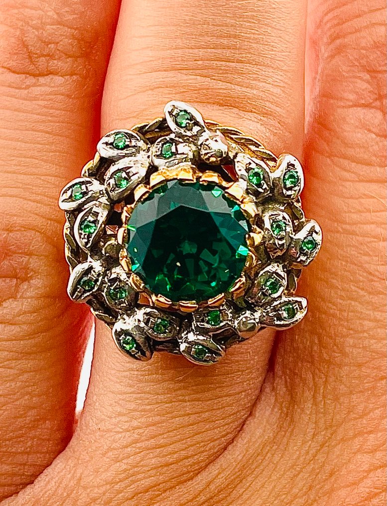 No Reserve Price - Ring - 9 kt. Yellow gold, Silver Emerald #2.1