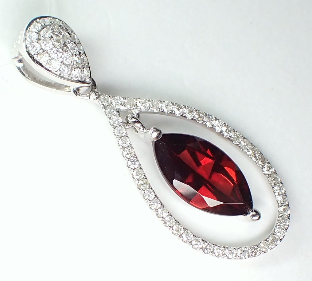 吊坠 - 18K包金 白金 -  1.40ct. tw. 石榴石 - 钻石 #2.1