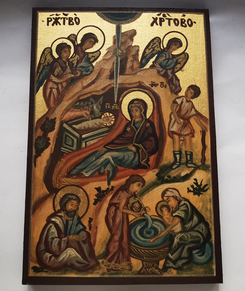 Icon Nativity of Christ Birth of Jesus Hand Painted Wooden Icon