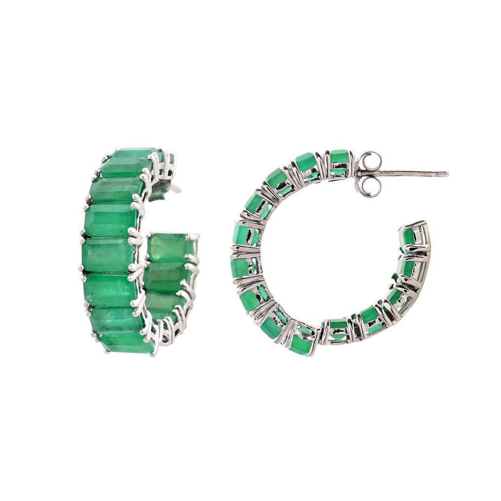 Oorbellen - 14 karaat Witgoud -  7.17ct. tw. Smaragd #2.1