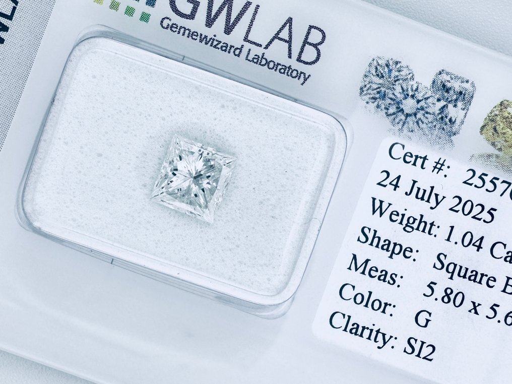 1 pcs Διαμάντι  (Φυσικό)  - 1.04 ct - Τετράγωνο - G - SI2 - Gemewizard Gemological Laboratory (GWLab) - ( NATURAL - EX/EX ) #1.0
